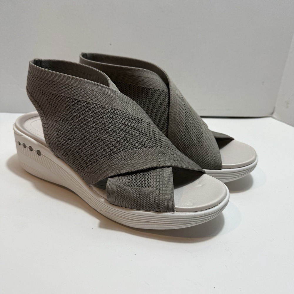 Easy Spirit Blast 2 Wedge Sandals Womens 9.5 Taupe Stretch Criss Cross Fabric